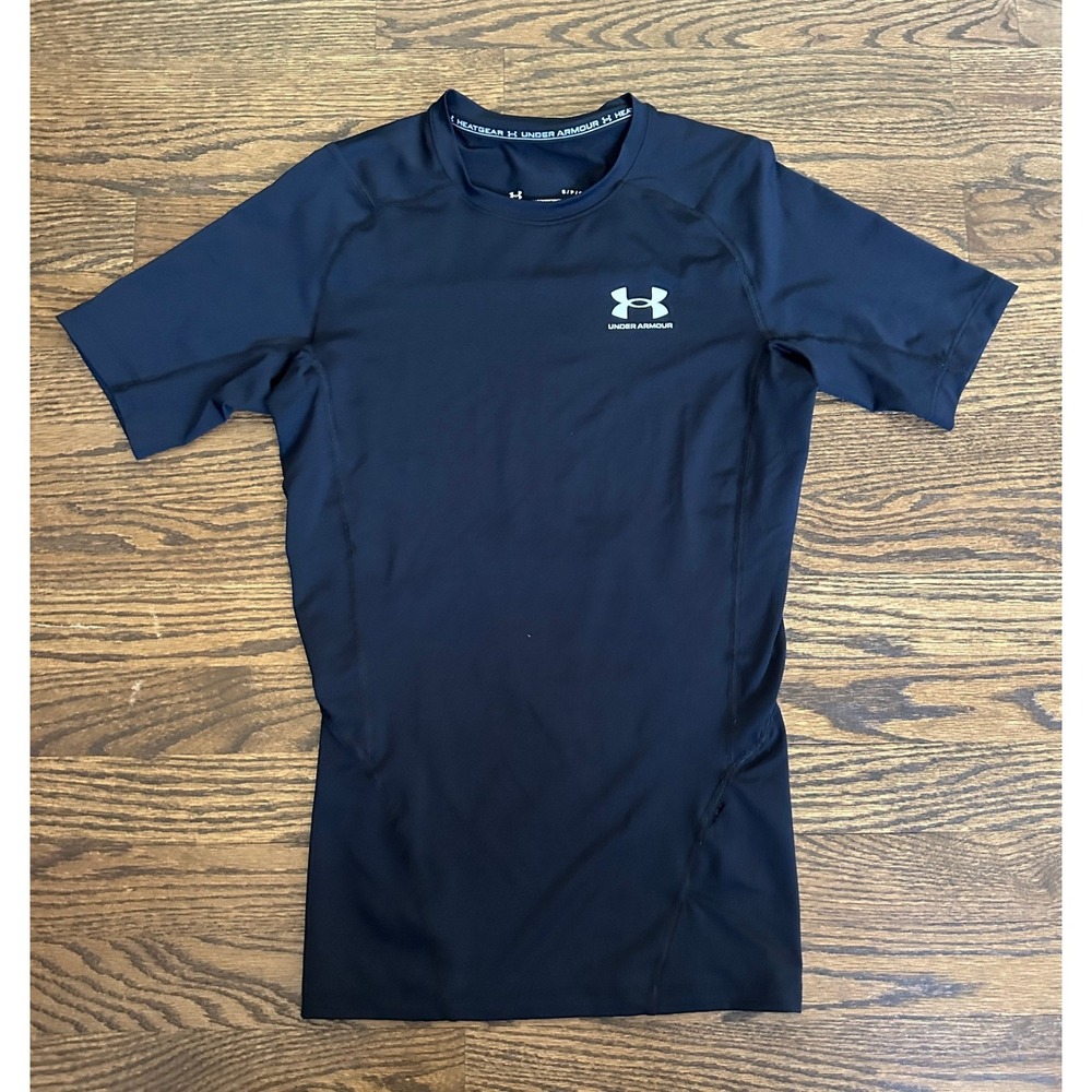 Under Armour HeatGear Compression Shirt Mens Small Black Gym Training Base Layer